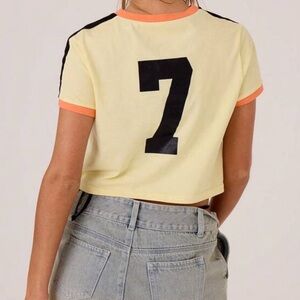 Women’s Yellow Stripe Jersey Cropped Tee